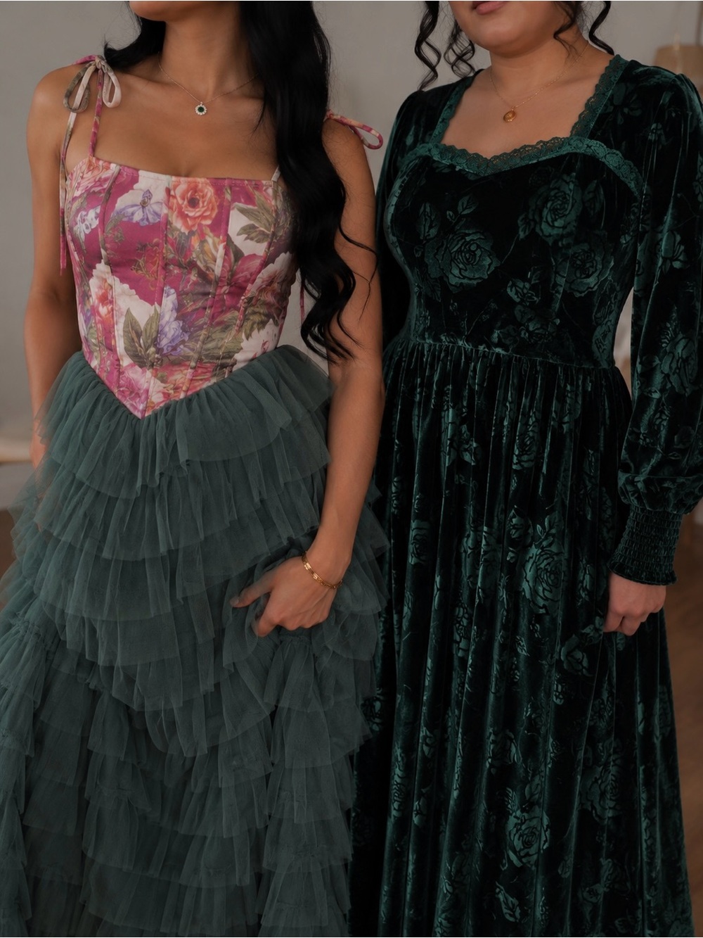 JessaKae | Emerald Green Romantic Sophie Lace Trim Velvet Dress ~ Large